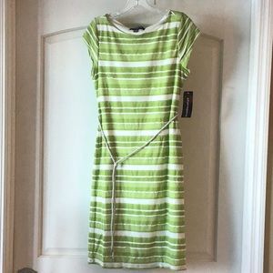SHARAGANO Green White Stretch Dress